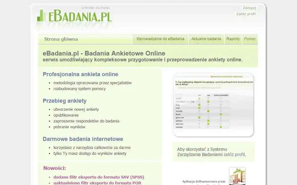 eBadania.pl - Badania Ankietowe Online, serwis umożliwiający kompleksowe przygotowanie i przeprowadzenie ankiety online.