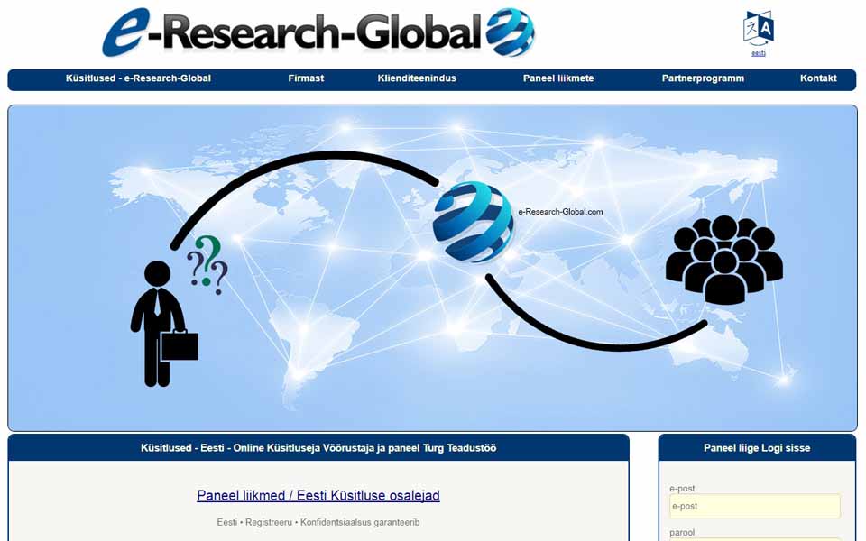 Liitu e-Research-Global.com’i tarbija maksva küsitluste paneeliga ja teeni raha. Liikmed saavad osaleda maksvates küsitlustes, fookusgruppides ja uute toode proovimisel raha eest. Küsitluse täitmise eest makstakse sulle rahas, tasu jaoks. Liitu e-Research-Global.com’i tarbija maksva küsitluste paneeliga ja teeni raha. Liikmed saavad osaleda maksvates küsitlustes, fookusgruppides ja uute toode proovimisel raha eest. Küsitluse täitmise eest makstakse sulle rahas, tasu jaoks.