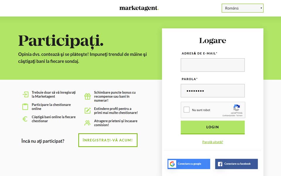MARKETAGENT.COM – Pe fiecare sondaj primiți puncte bonus care se transformă în numerar! Înregistrarea dumnevoastră este recompensată cu 150 puncte bonus! MARKETAGENT.COM – Pe fiecare sondaj primiți puncte bonus care se transformă în numerar! Înregistrarea dumnevoastră este recompensată cu 150 puncte bonus!