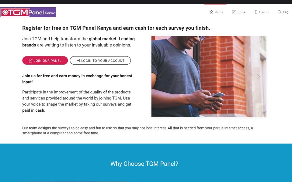 Jisajili bure katika TGM Panel na upate pesa kwa kila uchunguzi unaokamilisha. Jisajili bure katika TGM Panel na upate pesa kwa kila uchunguzi unaokamilisha.