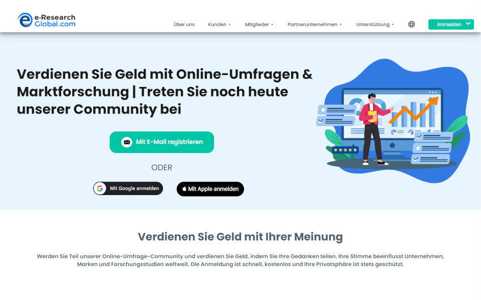 Treten Sie dem e-Research-Global.com bezahlte Umfragen Panel bei und verdienen Sie Geld. Mitglieder nehmen an bezahlten Online Umfragen ( Online Fragebögen), Online Fokusgruppen und neuen Produkttest für Geld teil. Für eine beendete Umfrage bekommen Sie Geld als Belohnung. Treten Sie dem e-Research-Global.com bezahlte Umfragen Panel bei und verdienen Sie Geld. Mitglieder nehmen an bezahlten Online Umfragen ( Online Fragebögen), Online Fokusgruppen und neuen Produkttest für Geld teil. Für eine beendete Umfrage bekommen Sie Geld als Belohnung.