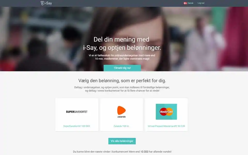 Del din mening med i-Say, og optjen belønninger. Deltag i undersøgelser, og optjen point, som kan indløses til forskellige belønninger, og deltag i vores konkurrencer for at få flere chancer for at vinde! Hver dag vil din i-Say-oplevelse være forskellig, sjov og tankevækkende. Giv din mening om globale brands, underholdning, reklame og meget mere. Din mening er altid værdsat. Bliv medlem af i-Say nu!