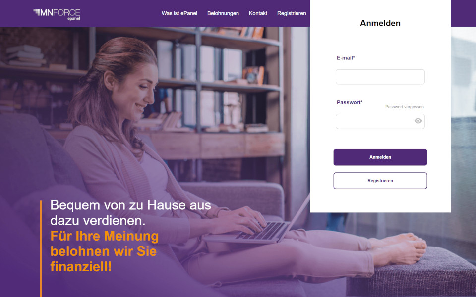 MNForce ePanel - Bequem von zu Hause aus dazu verdienen. Für Ihre Meinung belohnen wir Sie finanziell!