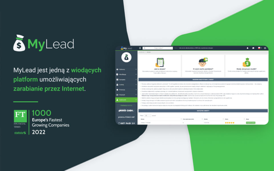 MyLead to jedna z wiodących polskich platform umożliwiających zarabianie przez Internet