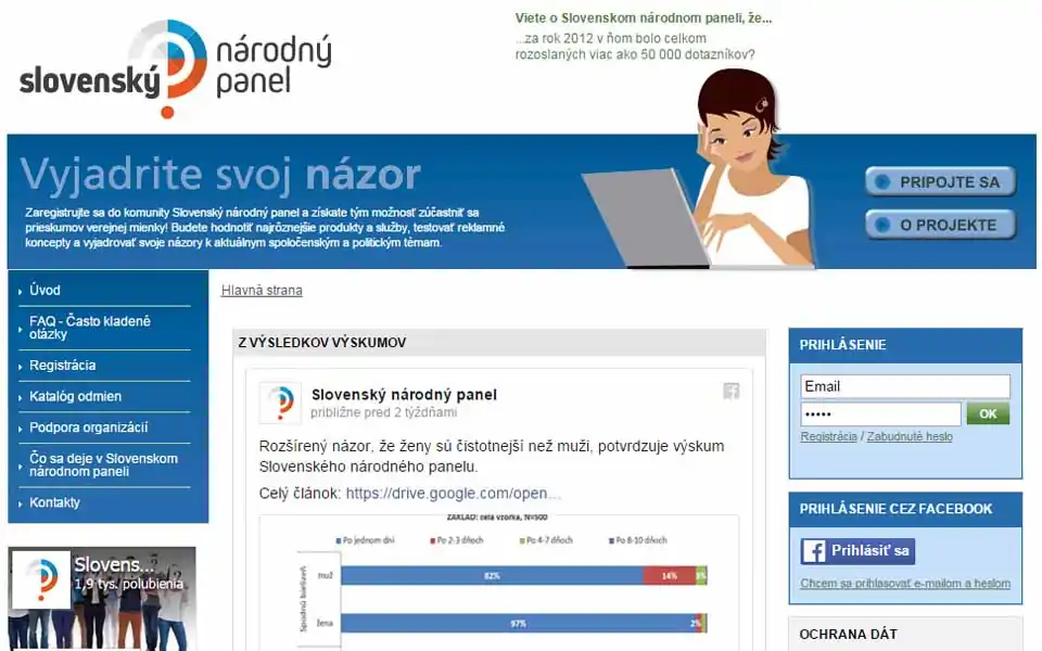 Slovenský národný panel je miestom na internete, kde sa registrujú tí užívatelia internetu, ktorí sa chcú zúčastňovať prieskumov verejnej mienky na internete a dlhodobo sa tak vyjadrovať k najrôznejším zaujímavým spoločenským otázkam a témam. Každý člen Slovenského národného panela získava možnosť byť oslovený k účasti na výskumoch, ktoré prebiehajú formou online - internetových dotazníkov. Za vyplnenie kompletného výskumu, t.j. odpovie na všetky otázky, získava respondent odmenu vo forme oplátok (bodov).