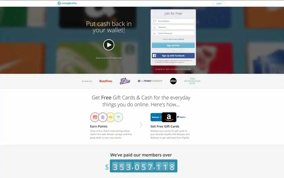 Swagbucks.com Web की सबसे लोकप्रिय पुरस्कार कार्यक्रम है जो देता है आपको मुफ्त उपहार कार्ड और हर रोज नकदी जो आप पहले से ही ऑनलाइन कर रहे हैं। 